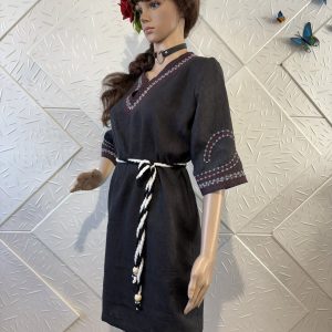 Черна ленена етно туника