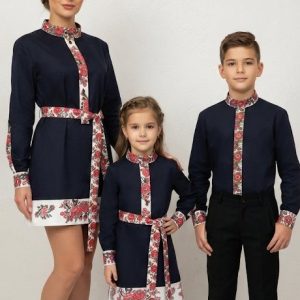 Дамска или детска черна туника с етно мотиви
